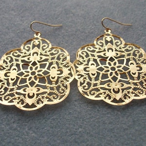 Pendientes de oro - Pendientes de filigrana de oro - Pendientes colgantes - Pendientes de filigrana chapados en oro - Pendientes colgantes - Pendientes de araña