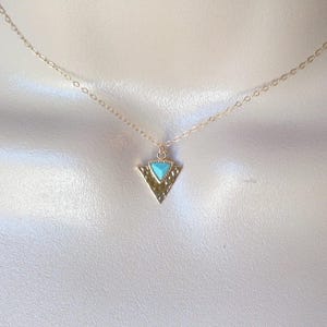 Turquoise Triangle Necklace, Gold Hammered Triangle and Turquoise Necklace, Geometric Necklace, Tiny Necklace, Gold Necklace, Mothers Day