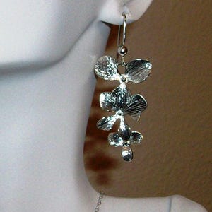 Orchid Earrings - Sterling Silver Orchid Flower Earrings, Valentines Day, bridesmaid gifts, wedding, grey, white, silver