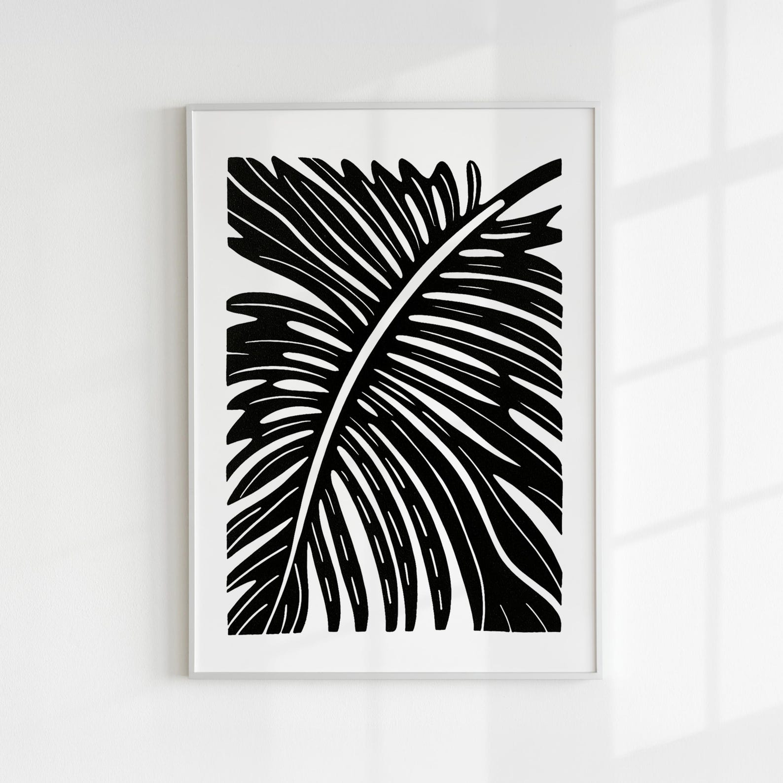 Palm Leaf Print – Minimalist Black and White Coastal Wall Art, Tropical ...
