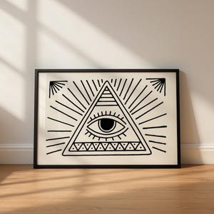 Eye of Providence Wall Art – All Seeing Eye Triangle Pyramid Print, Mystical Folk Symbol