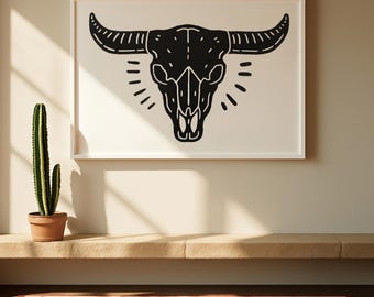 Kunstdruck Stier-Schädel: Modernes rustikales Western-Dekoration Bild