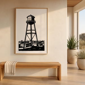 Southwestern Desert Art Print – Marfa Water Tower Wall Decor, Black and White Western Poster, Rustic Ranch Style Artwork