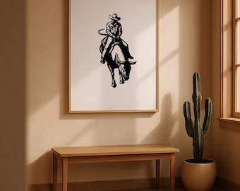 Bull Rider Cowboy – Western Rodeo Print, Rustic Wall Art, Country Ranch Decor