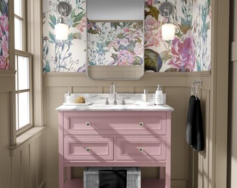 Cream Background Peel and Stick Wallpaper, Butterfly Floral Pattern, Classic Garden Design, Peel and Stick or Traditional Fabric