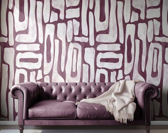 Muted Mauve Tones Peel and Stick Wallpaper, Abstract Wall Mural, Fabric & Vinyl Self Adhesive Wall Decor, Dark Plum Wallpaper 11146111