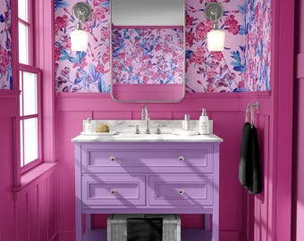 Soft Pink Botanical Wallpaper, Elegant Floral Pattern, Romantic Garden Design, Peel and Stick or Traditional