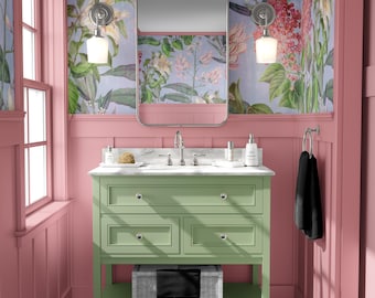 Pastel Floral Wallpaper, Vintage Botanical Pattern, Soft Garden Design, Peel and Stick or Traditional Fabric