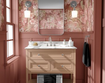 Soft Pink Floral Wallpaper with Distressed Texture, Romantic Garden Pattern, Flower Design, Peel and Stick or Traditional