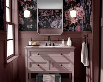 Moody Rose Peel and Stick Wallpaper, Dark Botanical Wallpaper, Fabric & Vinyl Self Adhesive Wall Decor, Dark Floral Wallpaper 67909121