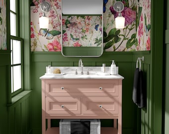 Soft Feminine Design, Pink Purple Floral Wallpaper, Modern Botanical Pattern, Peel and Stick or Traditional