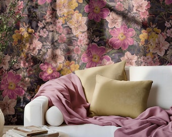 Dark Pink Peel and Stick Wallpaper, Vibrant Colors on Dark Wallpaper, Fabric & Vinyl Self Adhesive Wall Decor, Pink Wallpaper 56091551
