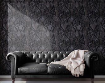 Dark Charcoal Brown Peel and Stick Damask Style Wallpaper, Gothic Floral Pattern, Fabric & Vinyl Self Adhesive Wall Decor, Brown 46719082