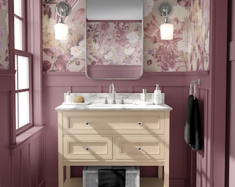 Blush Cream Floral Peel and Stick Wallpaper, Romantic Botanical Pattern, Elegant Vintage Flower Design, Peel and Stick or Traditional