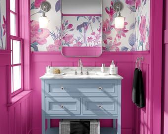 Blush Pink Floral Wallpaper, Romantic Botanical Pattern, Vintage Inspired Flower Design, Peel and Stick or Traditional