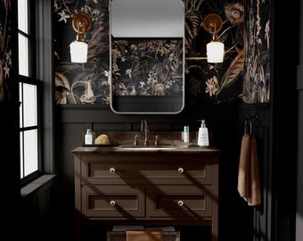 Dark Botanical Peel and Stick Wallpaper, Moody Vintage Wallpaper, Fabric & Vinyl Self Adhesive Wall Decor, Brown Tones Wallpaper 98200102