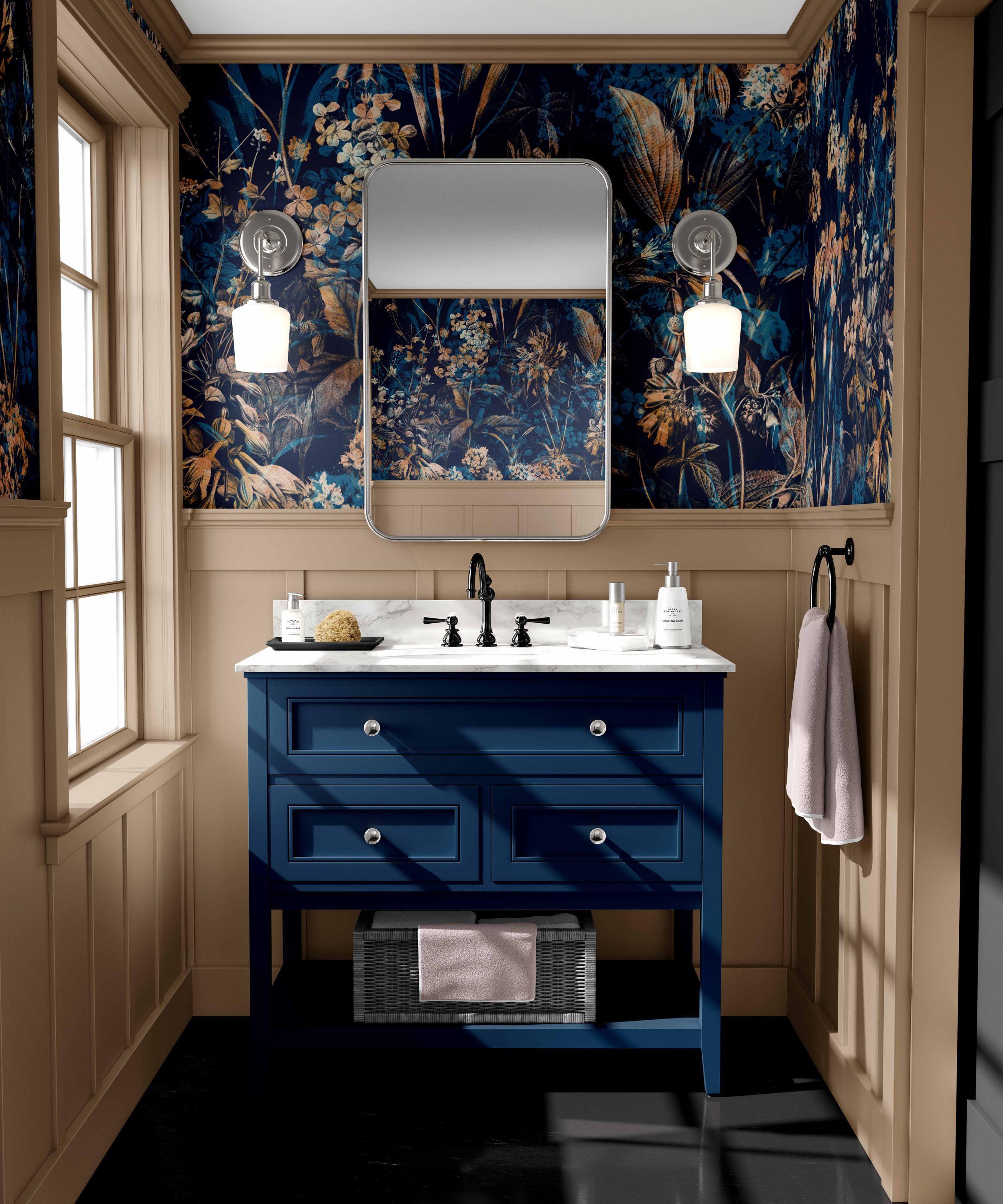 Dark Blue Floral Peel and Stick Wallpaper, Vintage Botanical Wall Mural ...