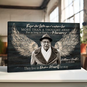 Custom Memorial Canvas with Angel Wings - In Loving Memory Photo Wall Art - Personalized Tribute Remembrance Gift