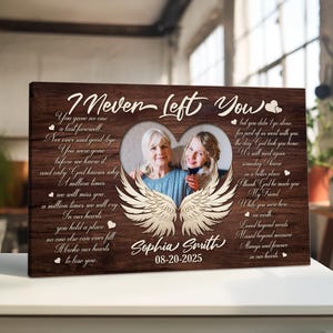 Custom Memorial Canvas with Photo, Name, Date & Song Lyrics – I Never Left You Wall Art – Personalized Loss Gift for Loved One