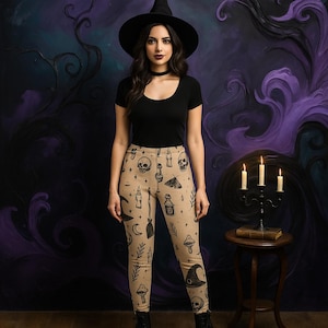 Whimsigoth Leggings: Witchy Moon Moth Print - Dark Cottagecore Style