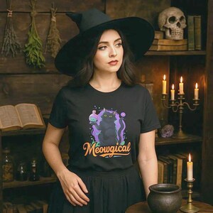 Mystical Witchcore Black Cat T-Shirt: Spooky Halloween Graphic Tee for Cat Lovers and Witchy Souls