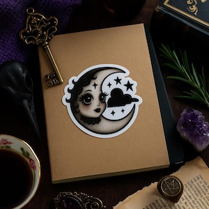 Whimsigoth Sun & Moon Kiss Cut Sticker - Gothic Celestial Vinyl Decal for Dark Aesthetic Decor