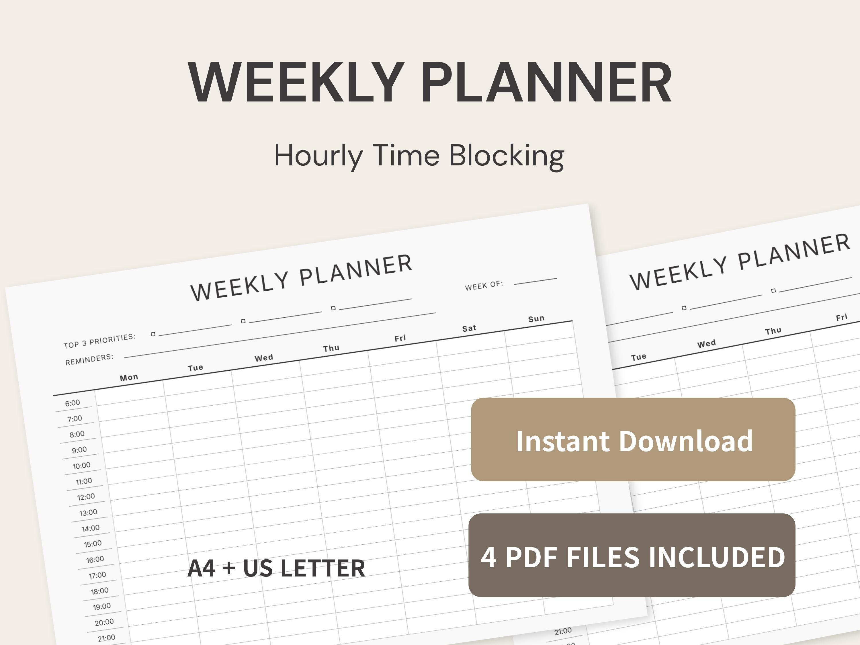 Printable Weekly Planner | Minimalist Hourly Time Blocking Schedule |A4 ...