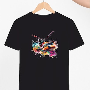 Colorful Helicopter T-Shirt for Men, Abstract Chopper Graphic Tee, Vibrant Aviation Art Shirt, Pilot Gift, Airplane Lover Tee