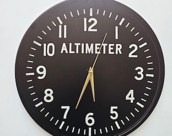 Altimeter Wall Clock – Aviation Instrument Style Decor with Gold Hands – Pilot and Flight Crew Gift – Cockpit Gauge Inspired Wall Art