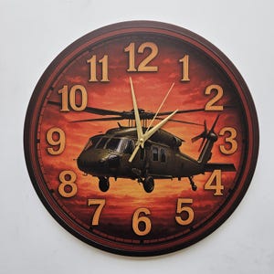 Military Helicopter Wall Clock – Sunset Aviation Decor – Pilot Gift – Army Aircraft Lover Timepiece – Aviation Wall Art for Home or Office