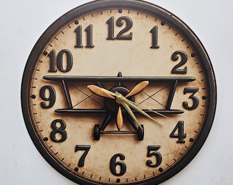 Vintage Biplane Wall Clock – Retro Aviation Decor – Pilot Gift – Aircraft Lover Timepiece – Airplane Enthusiast Wall Art for Home or Office