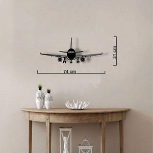 Airplane Wall Art – Black Metal Aircraft Wall Decor – Aviation Gift for Pilots and Travelers – Modern Travel Wall Hanging – 74x31 cm