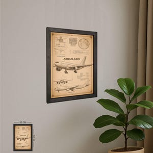 Airbus A330 Wall Art Wall Art – Wood Print with Metal Frame – Aviation Blueprint Poster – Pilot Gift – Aircraft Decor – 35x45 cm