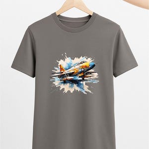 Modern Jet Fighter T-Shirt | Watercolor Warplane Graphic Tee | Military Aircraft Shirt for Aviation Lovers & Pilots