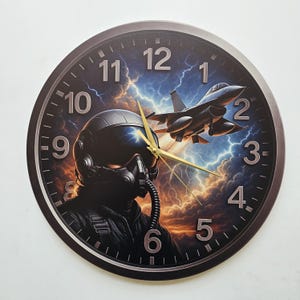 Fighter Jet Wall Clock: Aviation Decor with Gold Hands