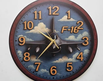 F-16 Fighter Jet Wall Clock – Military Aircraft Decor – Pilot Gift – Aviation Lover Timepiece – Air Force Plane Wall Art for Home or Office