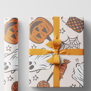Halloween Wrapping Paper with Ghosts and Pumpkins, Spooky Gift Wrap Roll for Kids Halloween Party Favors