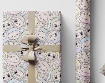 Trendigt kawaii monster julklappspapper presentpapper för barn tonåringar rolig tecknad varelse anpassad julklappspapper festliga tillbehör