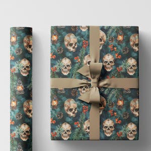 Gothmas Gift Wrap Roll, Skulls Christmas Wrapping Paper with Dark Holiday Spirit and Gothic Mood #19