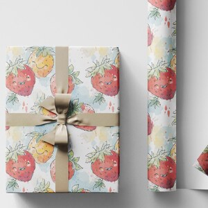 Cute Strawberry Gift Wrap for Kids&#39; Birthday Presents | Fruit Themed Wrapping Paper for Girls | Fun Summer Party Decor