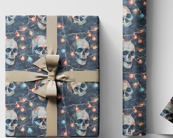 Svart och röd gotisk omslagspappersrulle, julklappsinslagning med dödskalle för gotiska vintervibbar #16