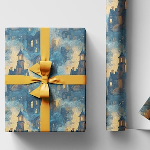 Halloween Wrapping Paper Roll with Haunted Mansion Design, Spooky Ghosts and Moonlit Night for Trick or Treat Gifts