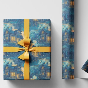 Haunted Mansion Wrapping Paper Roll, Spooky Halloween Gift Wrap with Bats, Ghosts, and Gloomy House Scene