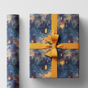 Halloween Wrapping Paper Roll with Haunted Mansion Design, Spooky Ghosts and Moonlit Night for Trick or Treat Gifts