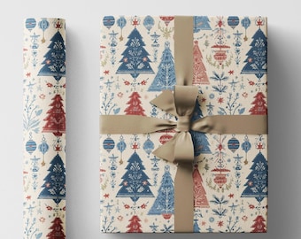 Skandinaviskt julklappspapper Rött Vitt Nordiskt presentpapper med folkliga julikoner