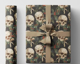 Julklappspapper med dödskallemönster, Goth-presentpapper i mörka toner för Gothmas #22