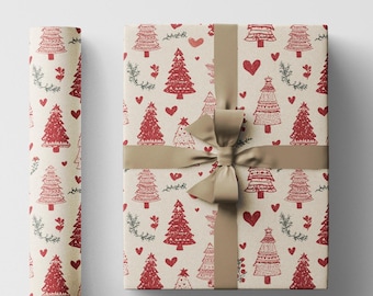 Skandinaviskt julklappspapper: Röd nordisk folkkonst, presentpapper i hygge-stil