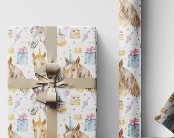 Horse Birthday Wrapping Paper, Gift Wrap for Horse Lover, Equestrian Birthday Present Wrap, Pony Themed Gift Paper
