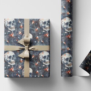 Alternative Gothic Christmas Wrapping Paper Roll, Skulls and Snow Design for Gothmas Packaging #17