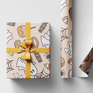 Halloween Wrapping Paper with Ghosts and Pumpkins, Spooky Gift Wrap Roll for Kids Halloween Party Favors
